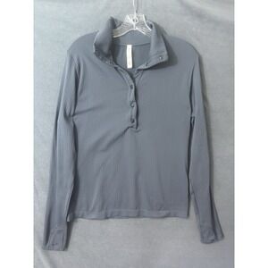 Athleta Flurry Seamless Henley Top Large Charcoal Grey Long Sleeve Thumb Holes